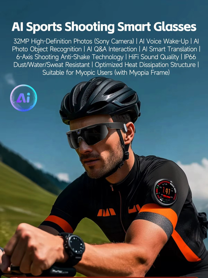 LIGE AI Smart-Brille für Herren mit 800W Kamera, Sprachassistent, Echtzeit-Übersetzung und 4GB Speicher in Schwarz - Bild 7