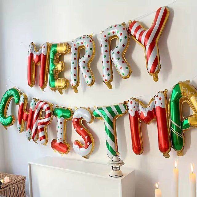 YAYB Frohe Weihnachten Ballon Banner Set aus Folie in Multicolor, 16 Zoll - Bild 1