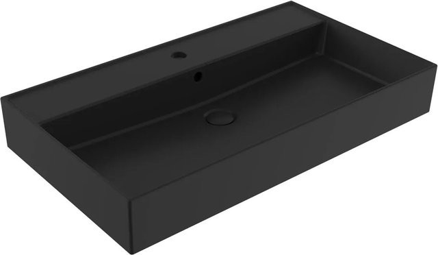 Swiss Aqua Technologies Waschbecken EDGY Schwarz Matt, Eckig, Keramik, mit Überlauf und Mittigem Hahnloch, Breite: 80,5 cm - Bild 1