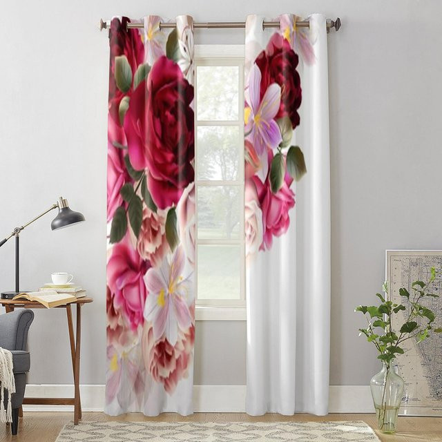 Super Six Blumen-Fenstervorhang mit Rosen- und Hyazinthen-Design, braun, B: 135 cm, H: 60 cm - Bild 1