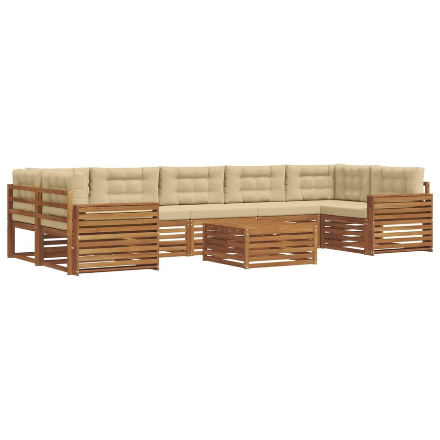 vidaXL Outdoor-Sofagarnitur in U-Form aus massivem Akazienholz mit Kissen, 8-teiliges Set, Natur und Beige - Bild 2