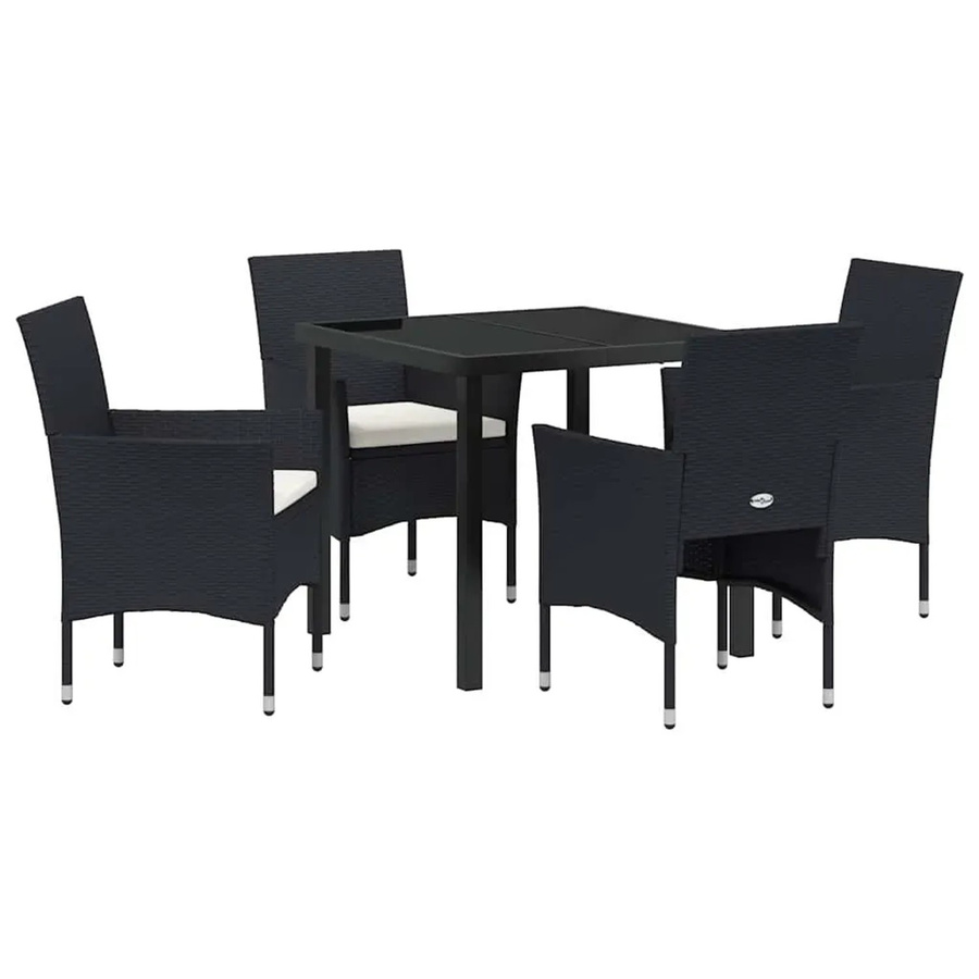 vidaXL 5-teilige Garten-Essgruppe aus schwarzem Poly-Rattan mit rechteckigem Tisch und 4 Stühlen - Bild 2