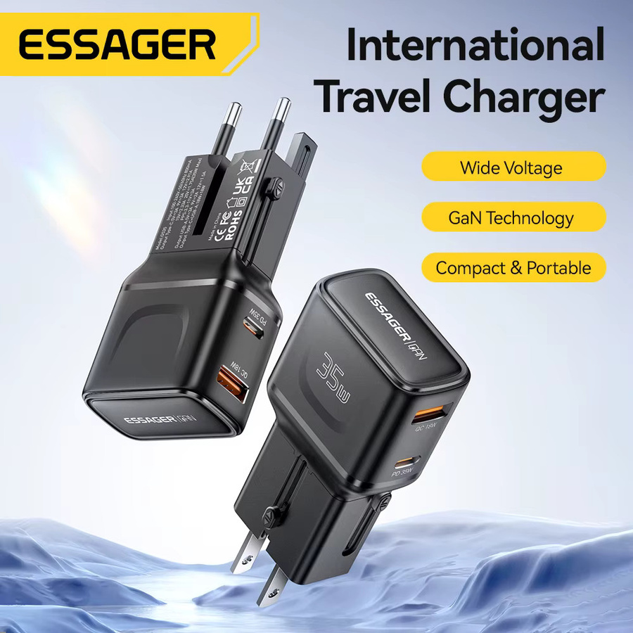 ESSAGER 35W GaN Ladegerät Dual Port Global Travel Adapter in Schwarz mit Multi-Protokoll-Schnellladung für Laptop und Smartphone - Bild 2