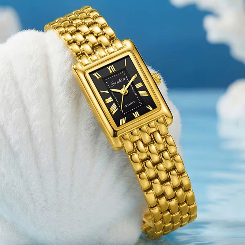 SUNKTA Armbanduhr Quarz, Edelstahl, Gold, Eckig, Damen - Bild 3