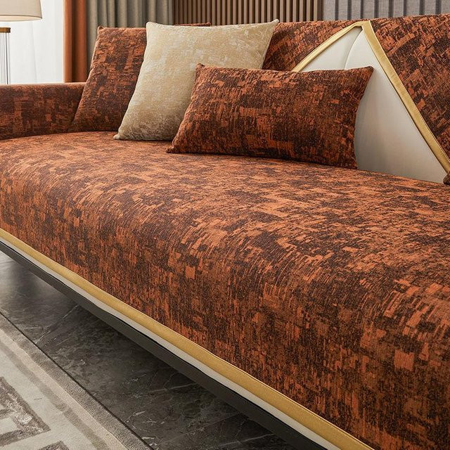 Super Six Universal-Sofabezug aus Leder mit goldener Kante, rutschfest, Farbe Orange, Breite: 70 cm, Breite: 70 cm - Bild 1