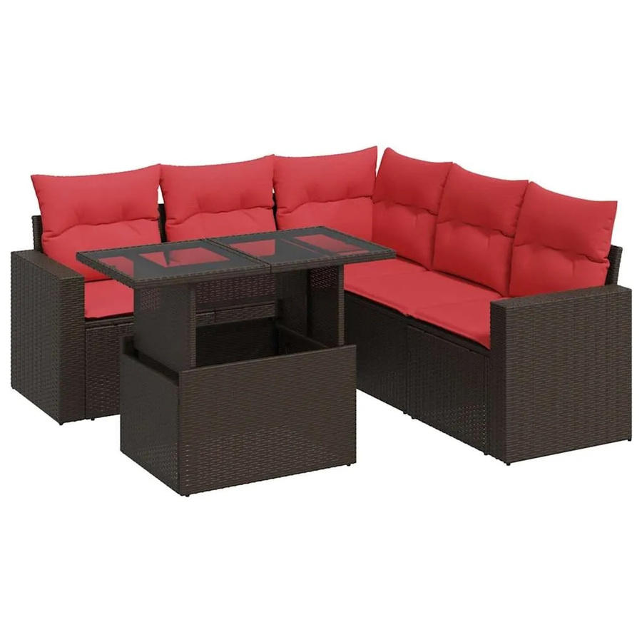 vidaXL 6-teilige Garten-Sofagarnitur aus braunem Poly-Rattan und Akazie mit Kissen - Bild 2