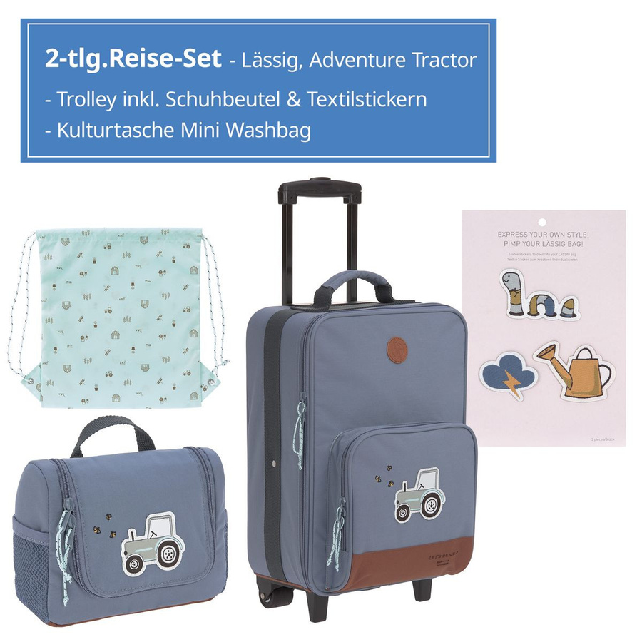 Lässig 2-tlg. Reise-Set Adventure Tractor in Blau mit Trolley und Washbag - Bild 2