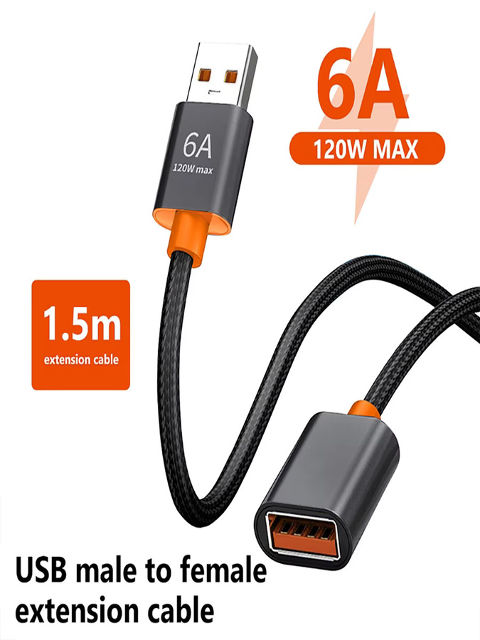 USB A Verlängerungskabel 6A 120W Hochgeschwindigkeits-Datenverlängerungskabel Schwarz - Bild 6