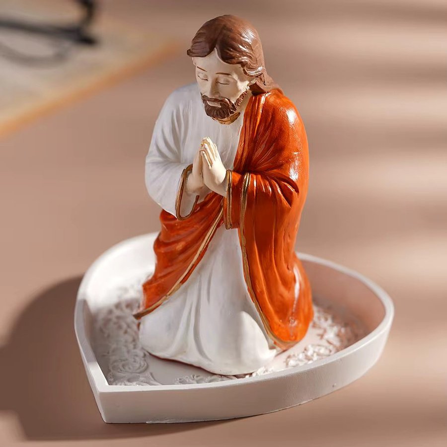 KITPIPI Jungfrau Maria und Jesus Skulptur als Desktop Ornament und Rosenkranz-Halter aus Harz, Mehrfarbig - Bild 2