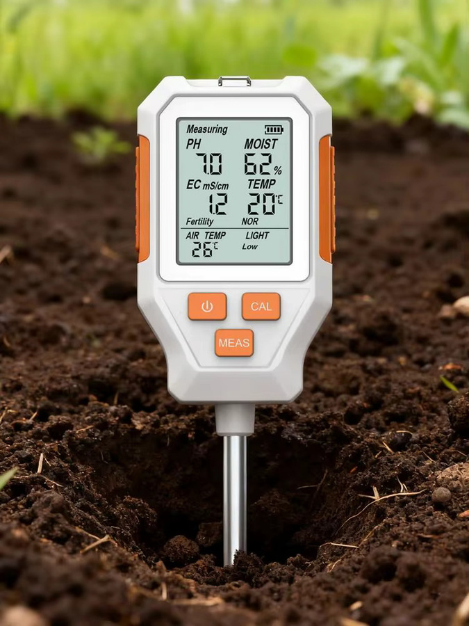 Digitales JUANJUAN Bodenmessgerät 7 in 1 mit LCD-Display für pH-Wert, EC-Wert, Temperatur, Feuchtigkeit, Lufttemperatur, Fruchtbarkeit und Sonnenlicht in Weiß - Bild 6