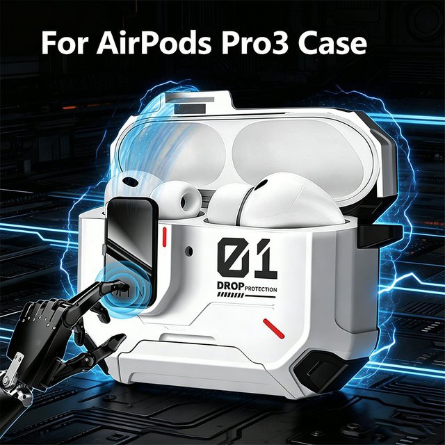 DO AS YOU WISH Star Armor Hartschalen-Schutzhülle für AirPods 4 Pro 2 Pro 3 aus PC in Weiß mit Dekor-Karabinerhaken - Bild 1