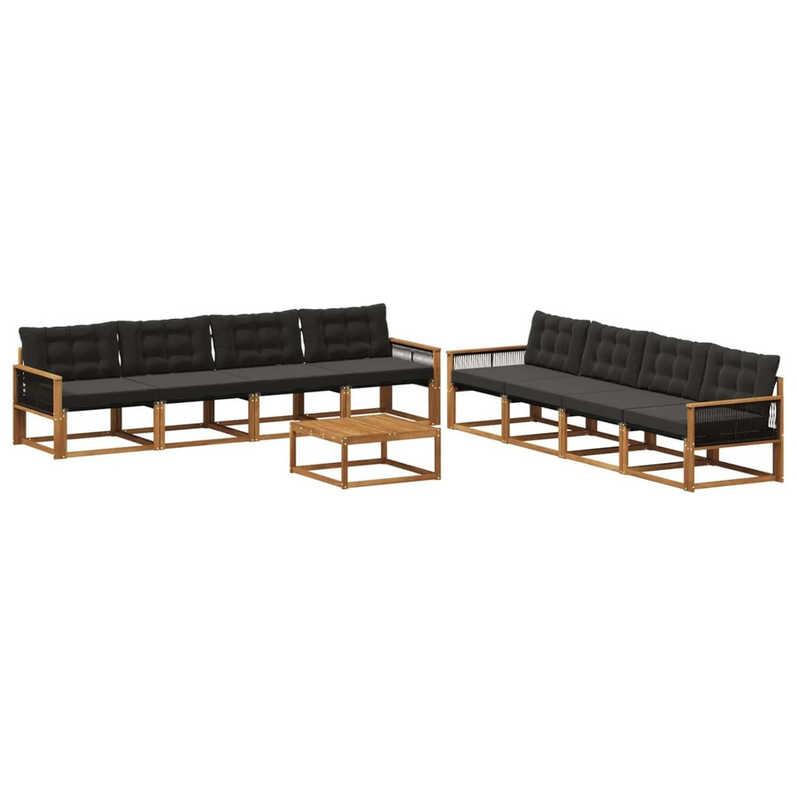 vidaXL Outdoor-Sofagarnitur aus Akazienholz mit Textilene und Kissen, 9-teiliges Set, Schwarz/Natur - Bild 2
