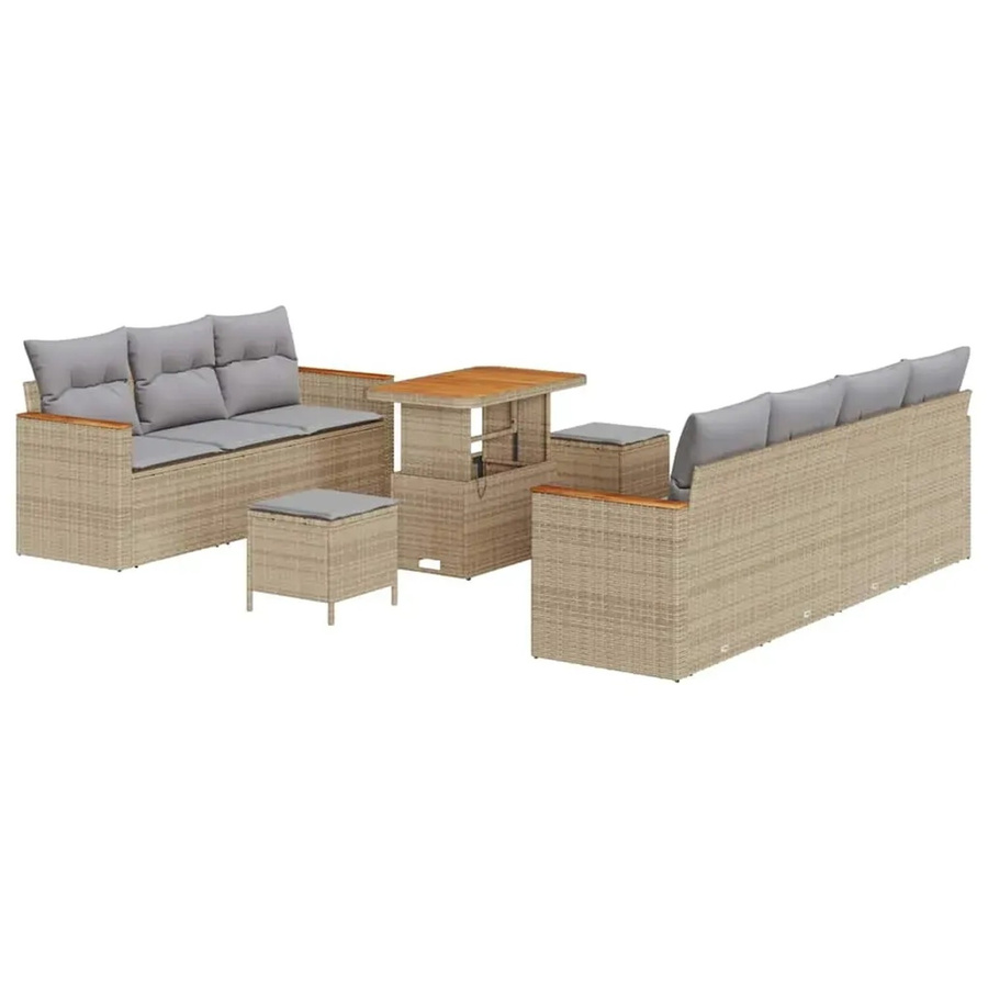 vidaXL Garten-Sofa-Set aus Polyrattan in Beige mit 10-teiligem Set inklusive Kissen und Couchtisch - Bild 2