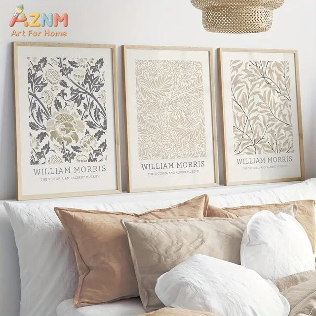 Kayou AZNM William Morris Blumen-Leinwand-Wandkunst, Vintage-Botanikdruck in Beige - Bild 1
