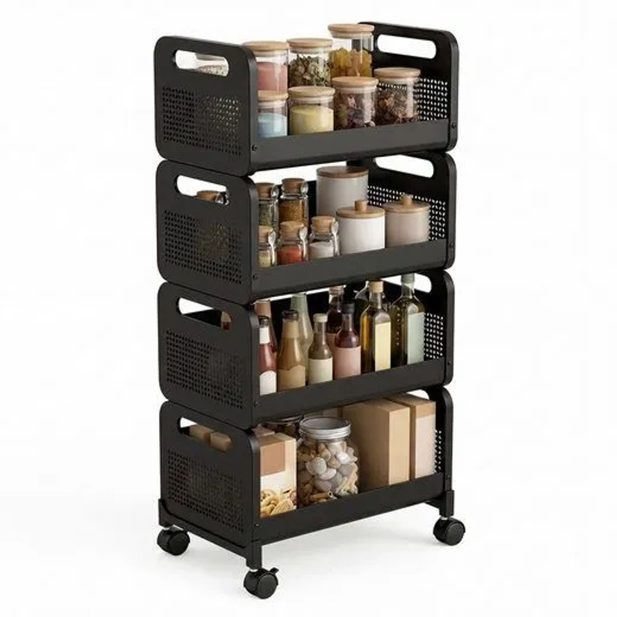 Sekey Servierwagen aus Metall in Schwarz mit 4 Ebenen und Rollen, B/T/H: 25 x 35 x 84 cm - Bild 2