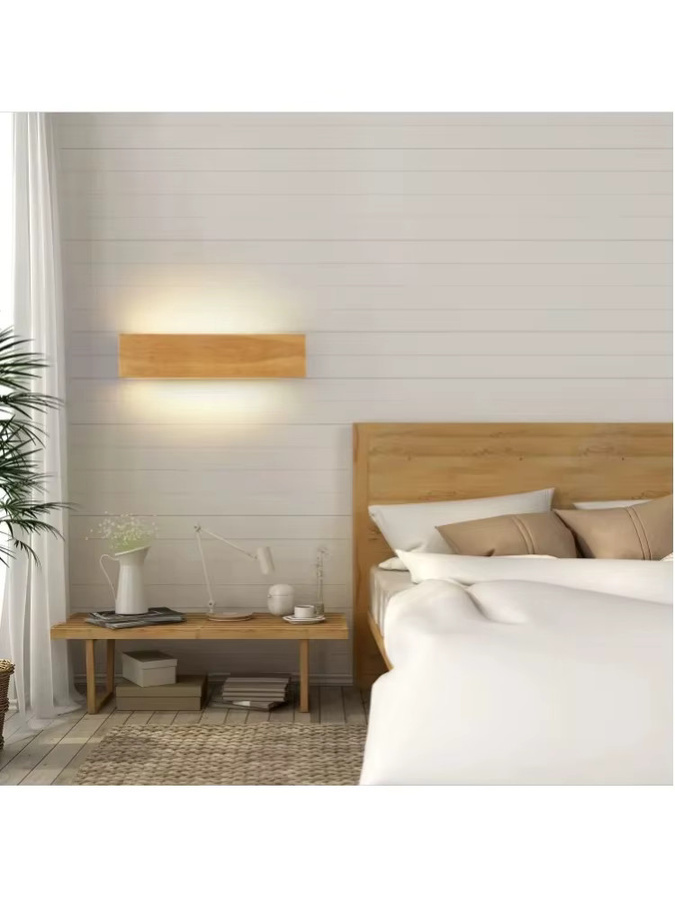 Moderne LED Wandleuchte aus Holz in Weiß mit Up-and-Down Design, 11W, 3000K Warmweiß, Höhe: 32 cm - Bild 4