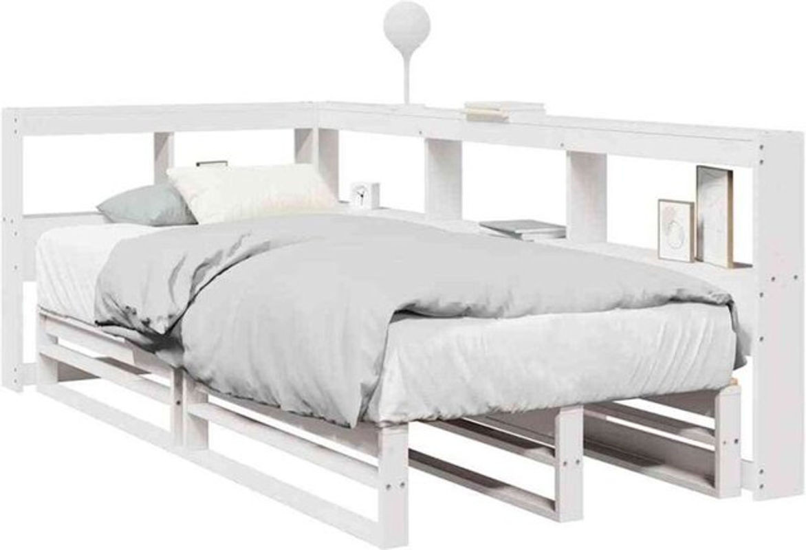 Massivholzbett Vidaxl aus Kiefer mit Regal in Weiß B/T/H: 90 x 200 cm - Bild 1
