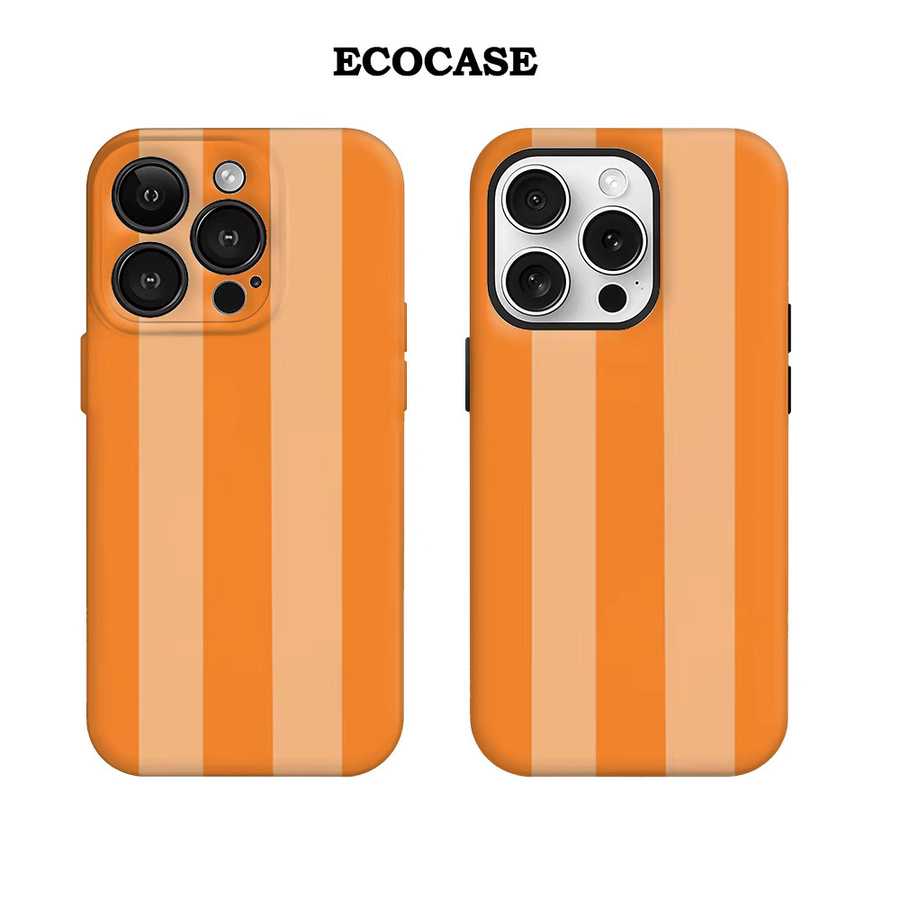 Orange gestreifte iPhone Handyhülle mit doppelschichtiger Rückseite für Apple iPhone 17 16 15 14 13 12 11 Pro Max Plus - Bild 2