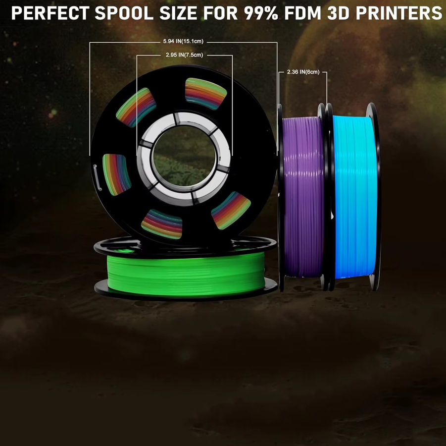 MANLANG PLA-Filament Bundle für FDM 3D-Drucker, 1,75 mm, im Dunkeln leuchtend in Grün, Blau, Lila und Regenbogenfarben - Bild 3