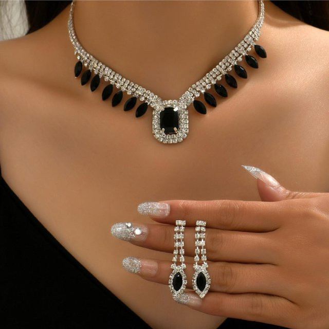YIRAN Jewelry Schmuckset, Halskette, Ohrringe, Kristall, Kupfer, brown, Damen - Bild 1