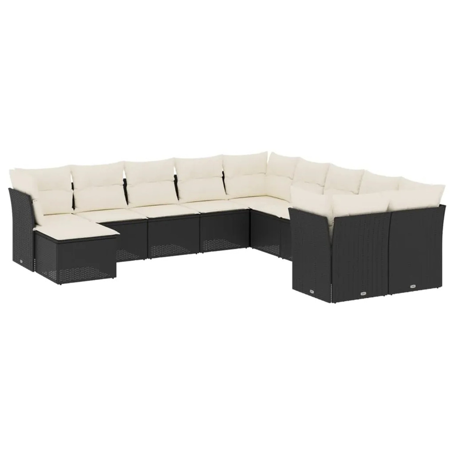 vidaXL 11-tlg. Garten-Sofagarnitur in U-Form aus Poly-Rattan mit Kissen und Stauraum, Schwarz - Bild 2