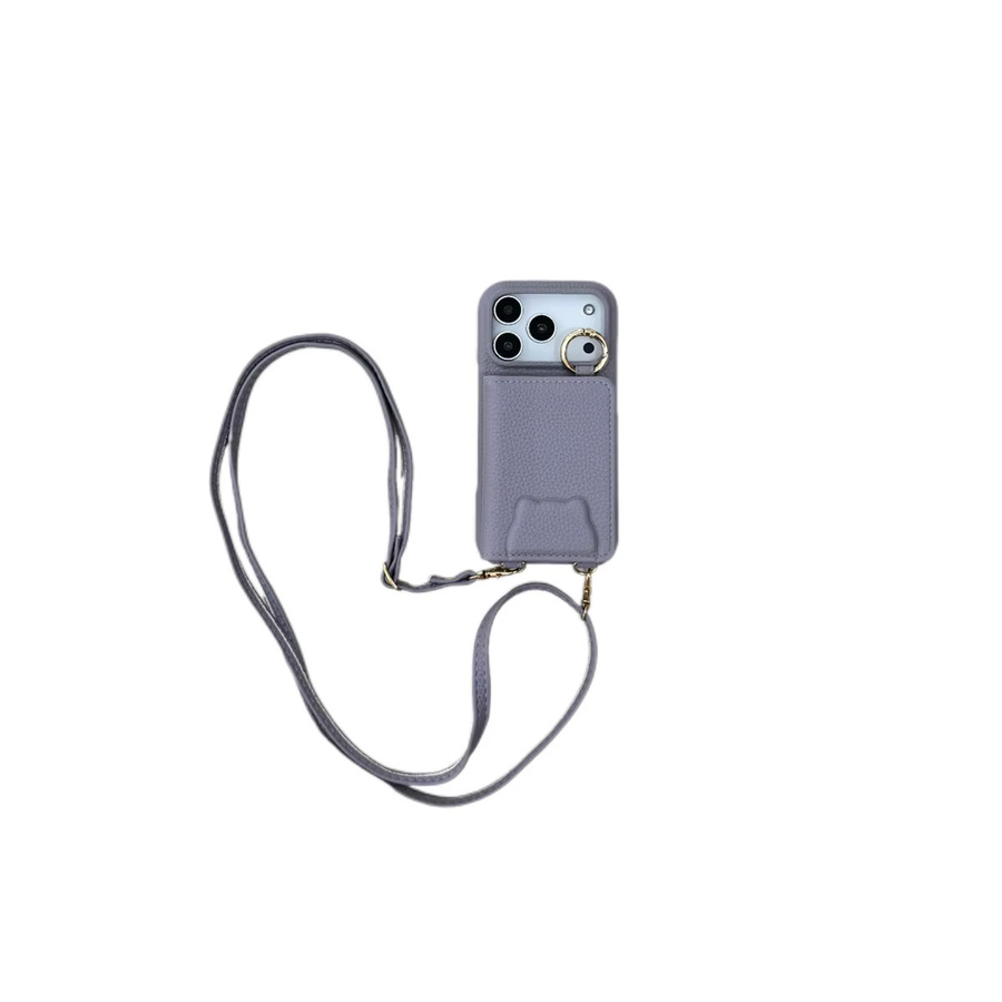 szHAIyu Leder-Handyhülle mit Spiegel, Crossbody-Gurt, Ring-Ständer und Kartenhalter für iPhone 11 bis iPhone 17 Pro Max, Farbe: Lila - Bild 3