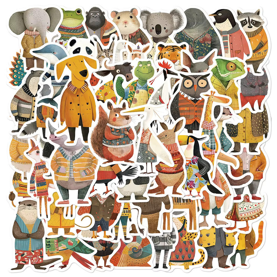 55-teiliges Set kreative Cartoon-Aufkleber Tier in Kleidung von BulingBulingStickers Store in Mehrfarbig für DIY-Dekorationen und Gepäck - Bild 2