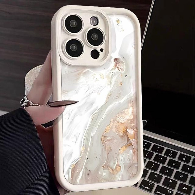 Silikon Handyhülle mit Marmormuster für Apple iPhone 16 15 14 13 12 Pro Max Plus in White - Bild 1