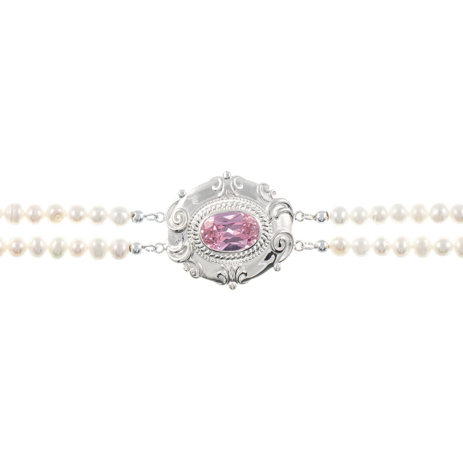 Collier Choker 925 Silber, Zirkonia, rosa Perle, Damen - Bild 1