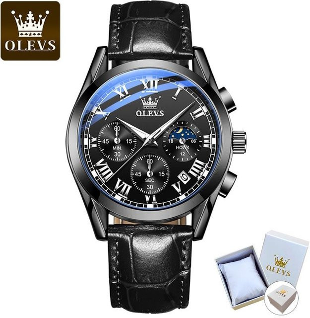 OLEVS Chronograph, Quarz, Edelstahl, Schwarz, Herren - Bild 1