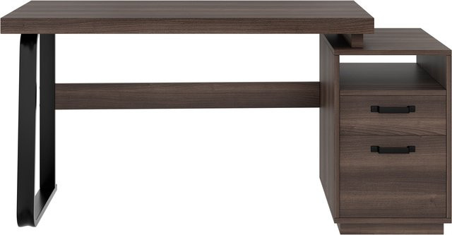 Aosom Schreibtisch in modernem minimalistischem Design mit Schubladen und Metallgestell, Farbe Braun, B/T/H: 161 x 54 x 76,3 cm - Bild 1