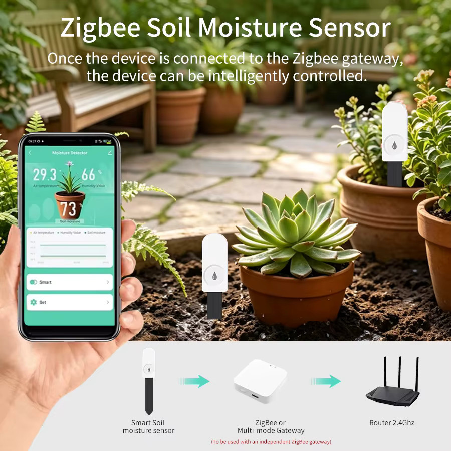 GGBEE Zigbee Smart Bodentester Feuchtigkeitssensor mit Temperatur- und Feuchtigkeitsdetektor in Weiß, kompatibel mit Smart Life, 2MQTT und Home Assistant - Bild 5