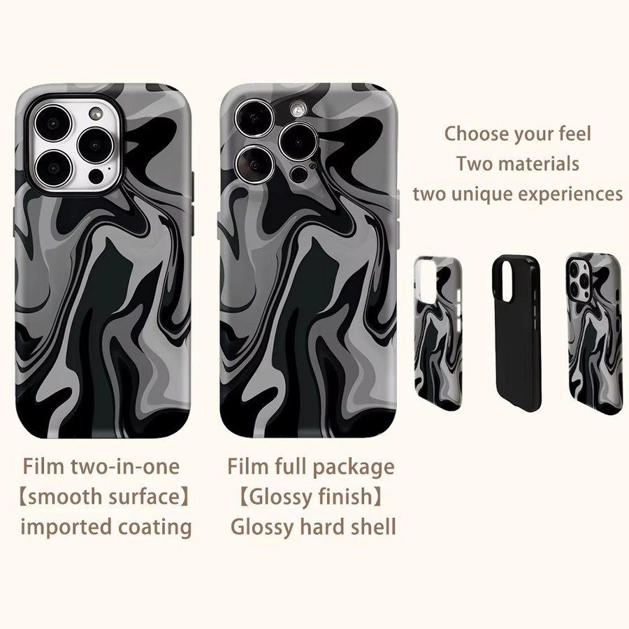 Potdemiel Handyhülle mit schwarz-weißem Wirbel-Design für iPhone 18 bis 11 Pro Max Plus, doppelschichtige Schutzhülle - Bild 3