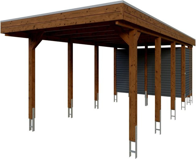 Skan Holz Einzelcarport Friesland Set 12 mit Abstellraum, B/T: 708 x 314 cm, Nussbaum Braun - Bild 1