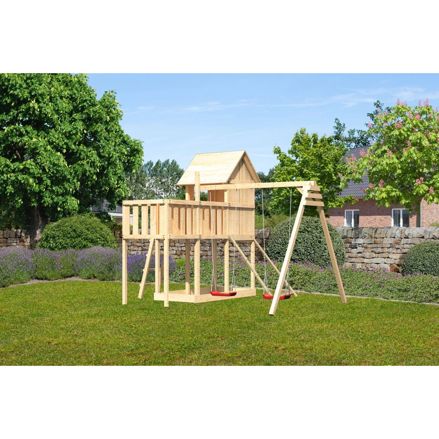 Karibu Stelzenhaus Frieda Doppelschaukel mit Anbauplattform und Netzrampe - Bild 2