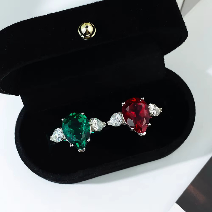 COSYA Ring 925 Silber, Smaragd, Rubin, Moissanit, Damen - Bild 2