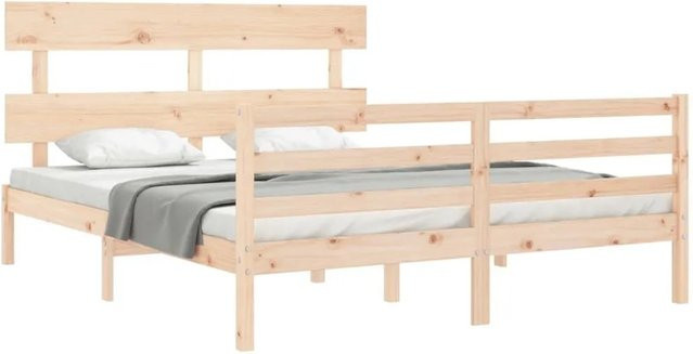 vidaXL Massivholzbett aus Kiefernholz mit Kopfteil in Braun, B/T/H: 160 x 200 x 165,5 cm - Bild 1