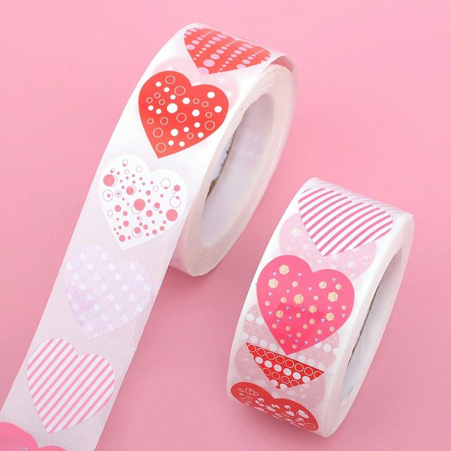 Rosy Pink Kleine Herzaufkleber für Valentinstag zum DIY-Basteln und für Geschenkverpackungen - Bild 1