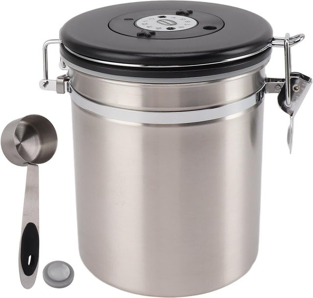 Luftdichte Kaffeedose aus Edelstahl mit Löffel und Datumsverfolgung von CosyHome, Silber, 1,5 l - Bild 1
