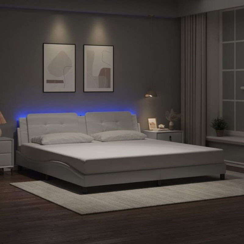 Modernes Polsterbett Zadar von vidaxl mit LED aus Kunstleder in Weiß, B/T: 200 x 200 cm - Bild 1
