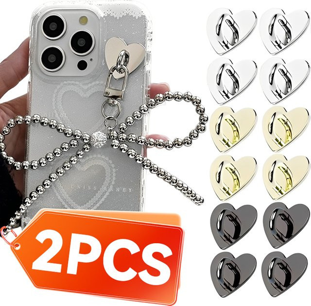 Selbstklebender Metall-Handy-Charm-Halter in Herz-Form, niedlicher Handygriff für iPhone und Samsung, Farbe: Pink - Bild 1