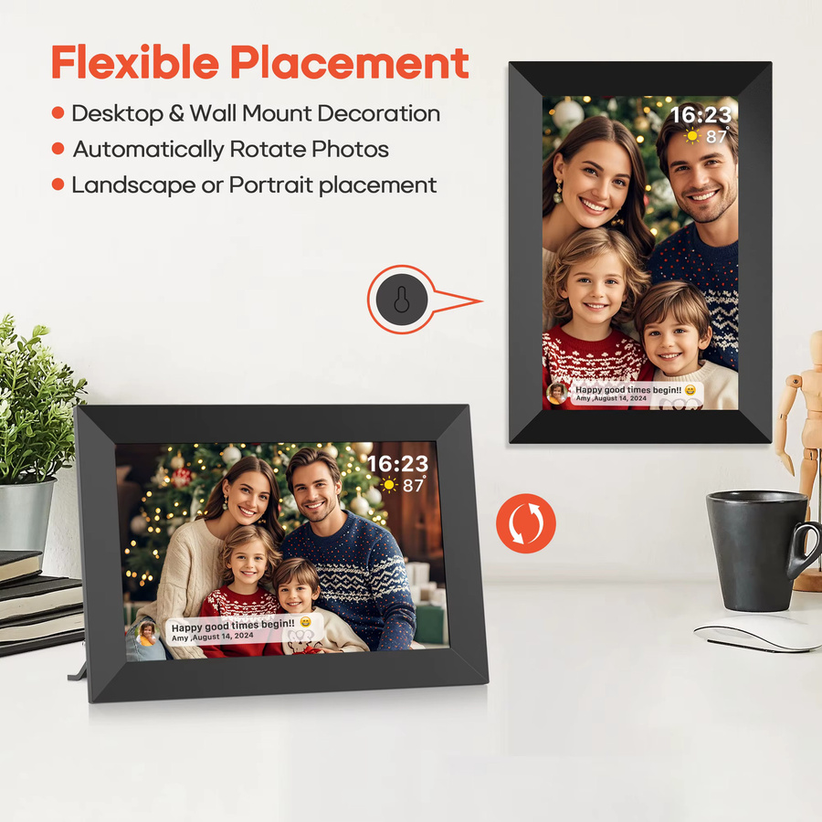 Frameo Digitaler Bilderrahmen 10,1 Zoll Schwarz mit 32 GB Speicher, Smart WiFi und 1280 x 800 IPS HD Touchscreen, Wandmontage-kompatibel - Bild 5