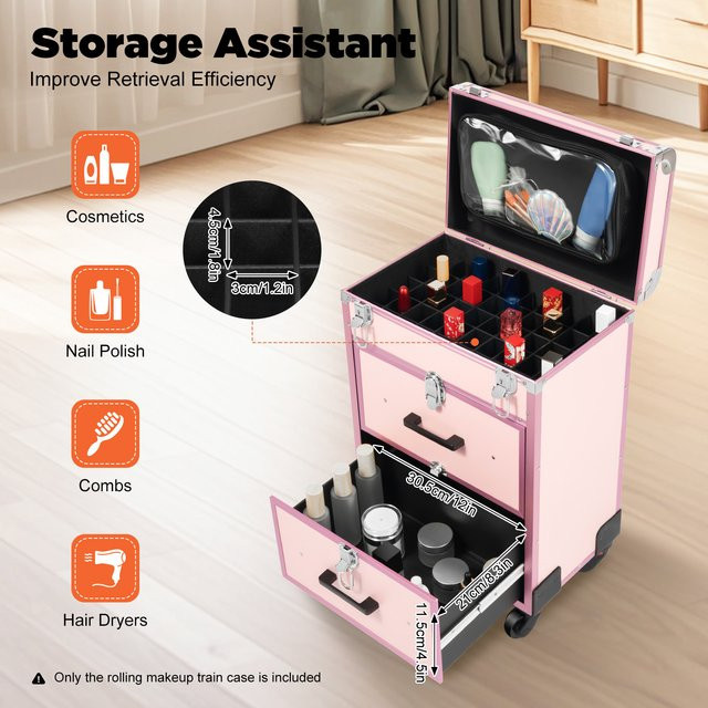 Bymaocar Make-up-Koffer mit Rollen, wasserdichter Kosmetik-Organizer - Bild 1