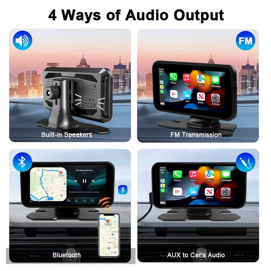 MOCENDO Tragbarer 6-Zoll Auto-Multimedia-Videoplayer mit kabellosem Carplay und Android Auto, Touchscreen, Schwarz - Bild 4