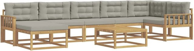 vidaXL Outdoor-Sofagarnitur aus Akazienholz in L-Form mit 8 Teilen, Weiß und Grau - Bild 1