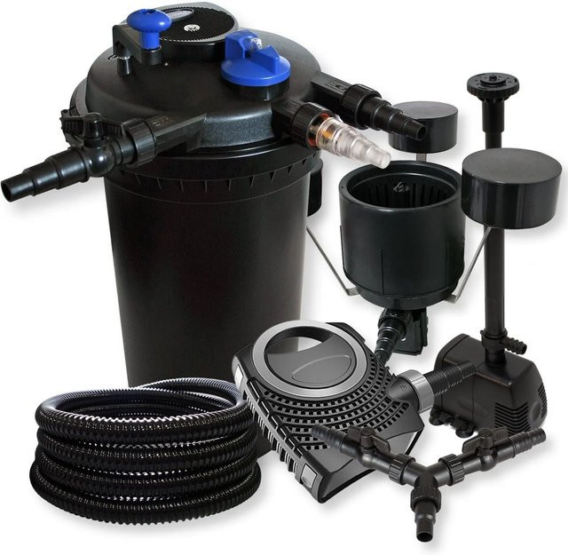 Sunsun Druckteichfilter mit UVC Neo8000, 30000L, 18W, inklusive Skimmer und Schlauch, Schwarz - Bild 1