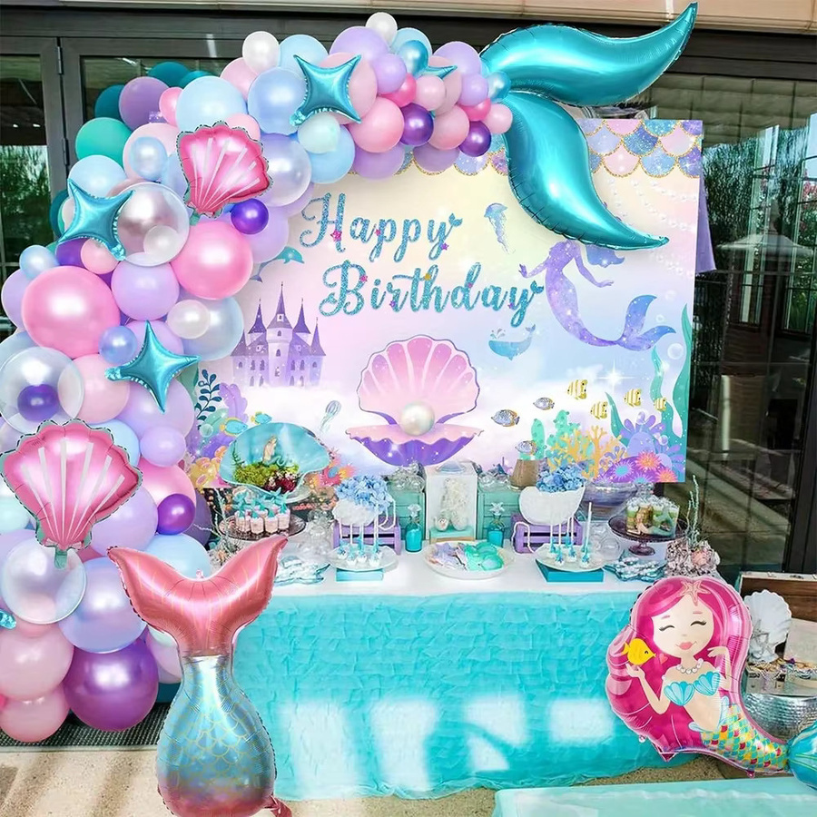 DecorVerve 137-teiliges Meerjungfrau-Ballon-Girlandenbogen-Set in Mehrfarbig für deine Prinzessin-Geburtstagsparty als Ballondekoration für drinnen und draußen - Bild 2