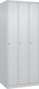 C+P Spind Classic PLUS Garderobenschrank mit 3 Abteilen, Grau, H x B x T: 185 x 75 x 50 cm, mit Zylinderschloss und 3 Garderobenhaken - Bild 1