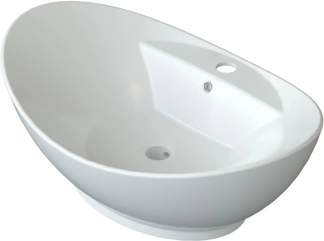 Aquabatos Aufsatzwaschbecken Oval aus Keramik in Weiß mit Überlauf, B/T/H: 59 x 38,5 x 21,5 cm - Bild 1
