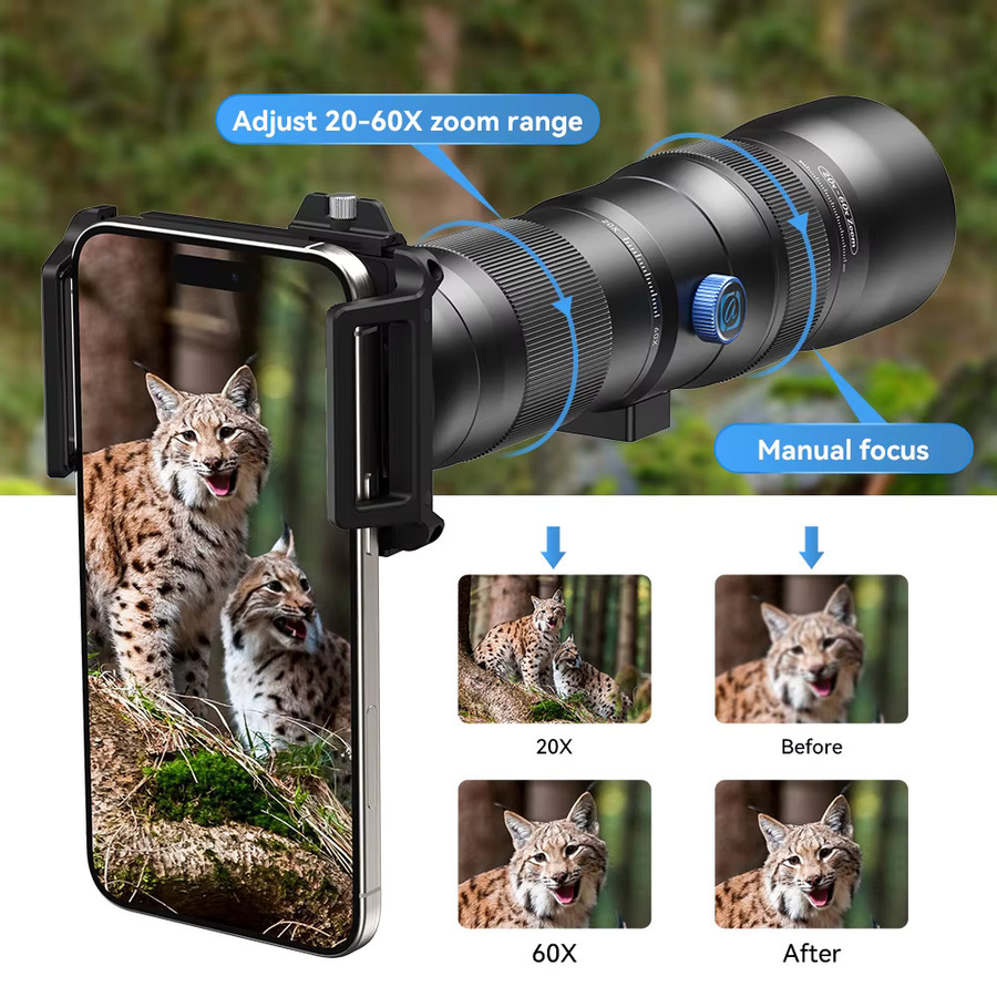 APEXEL Zoomobjektiv 20x-60x Tele-Teleskoplinsen für iPhone und Android-Telefone in Schwarz - Bild 2
